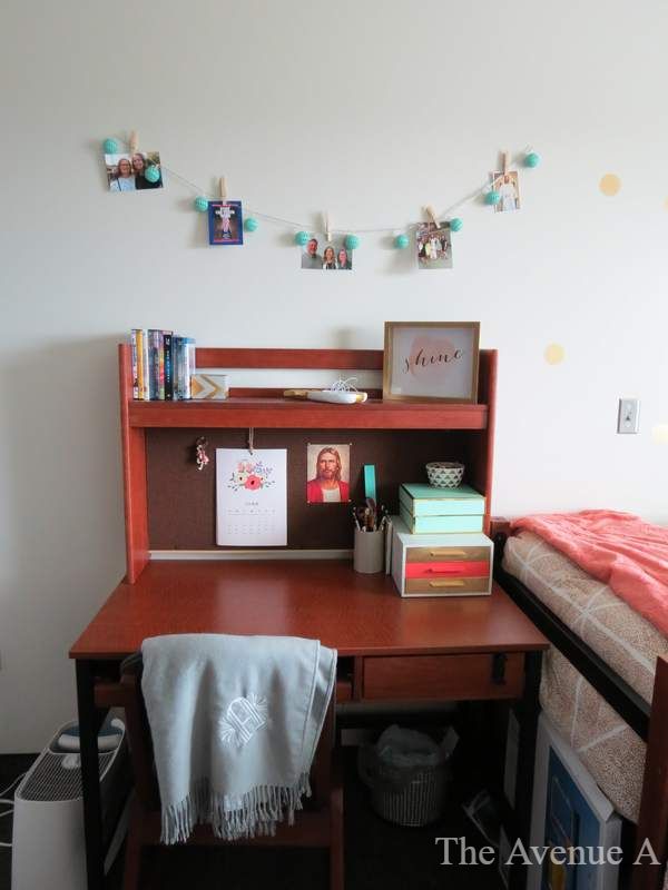 DIY College Dorm Room Tour. Pastel colors mint and coral with gold accents 