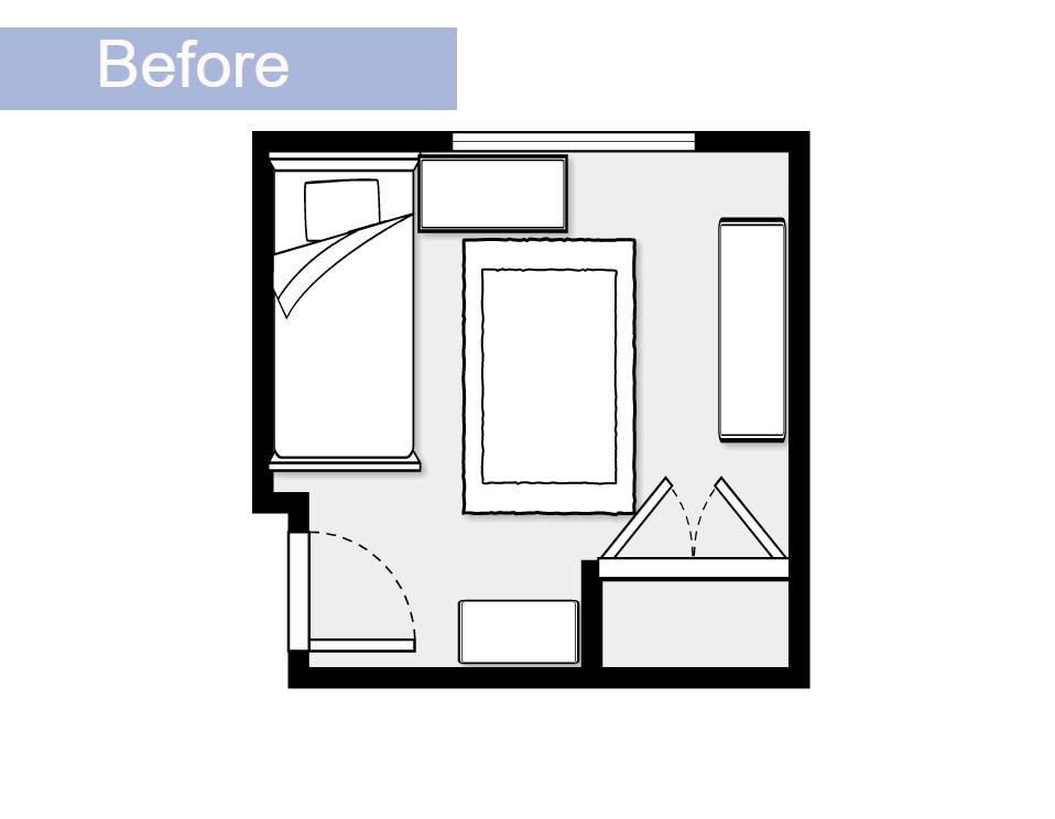 Twin bedroom layout before