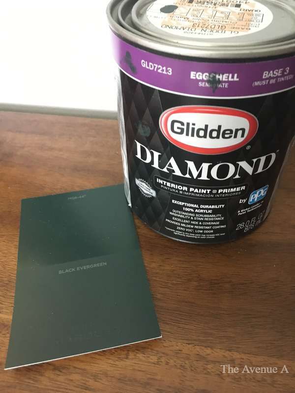 Dark Green Paint color Black Evergreen By Behr and the paint is Glidden Diamond Eggshell -The Avenue A