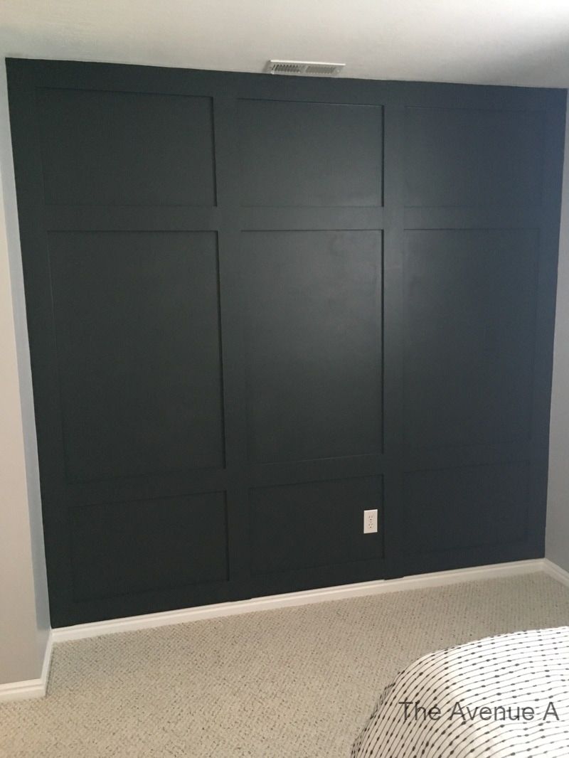 Dark Green Accent Wall Wainscoting Black Evergreen By Behr and the paint is Glidden Diamond Eggshell -The Avenue A